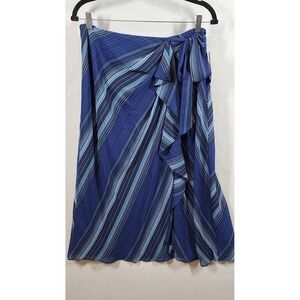 Lauren Ralph Lauren Skirt Womens 4 Blue Striped Ruffle‎ Wrap Midi Polyester New